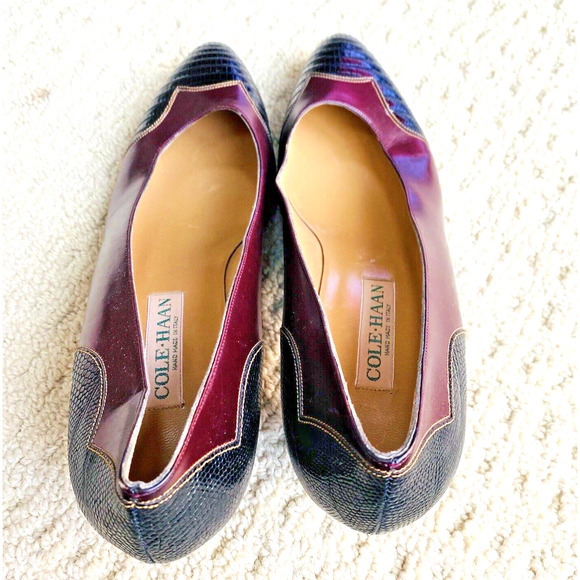 Vintage Cole Haan Ladies Shoes Classic Leather Wingtip Pumps Black & Brown 9AA - Picture 9 of 14